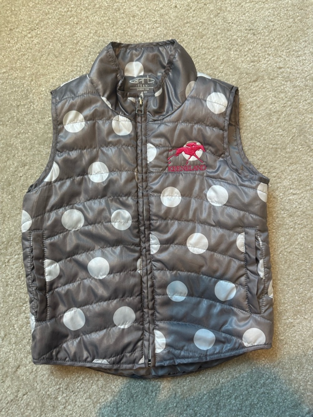Keeneland Gray Polka Dot Puffer Vest - Kid's Sleeveless Jacket
